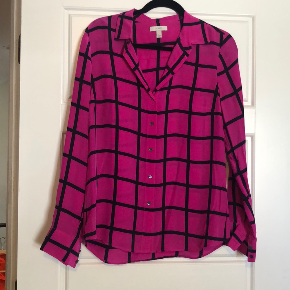 J. Crew Windowpane silk top